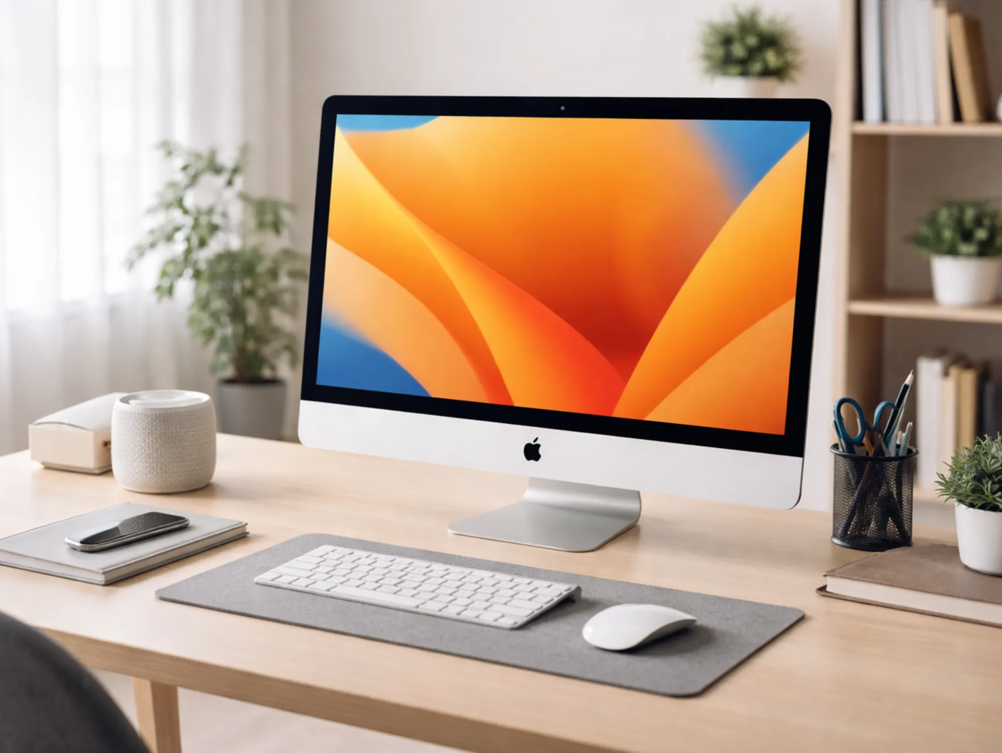 Tidy iMac workspace on a clean desk in a professional office