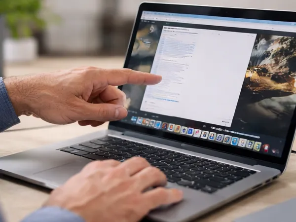 Person pointing at a laptop screen during a troubleshooting session